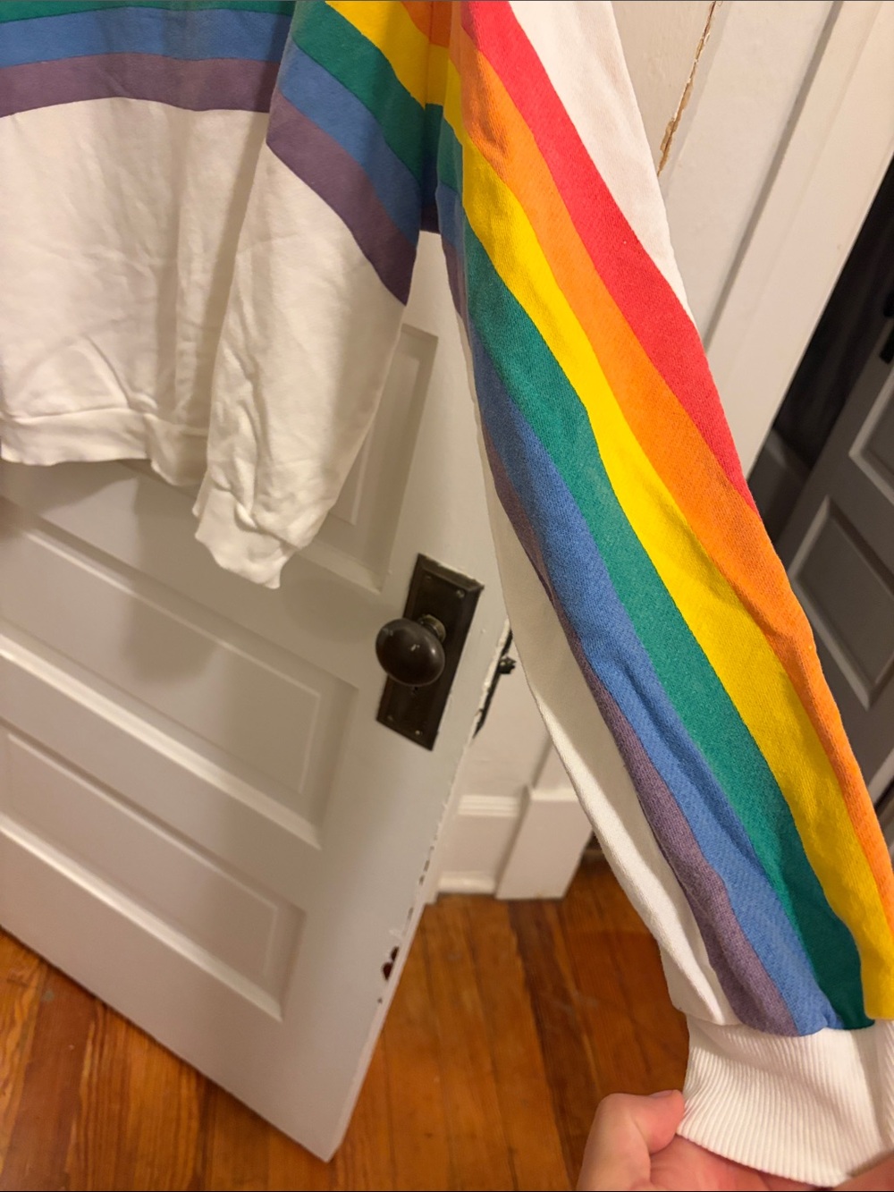 Lou & Grey White Cropped Sweatshirt with Rainbow Stripe Bands - Picture 4 of 8
